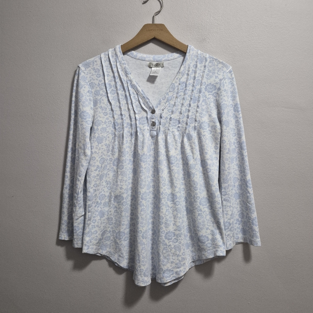 COTN 100% Pima Cotton Blue Floral Pajama Sleep Top Size Small